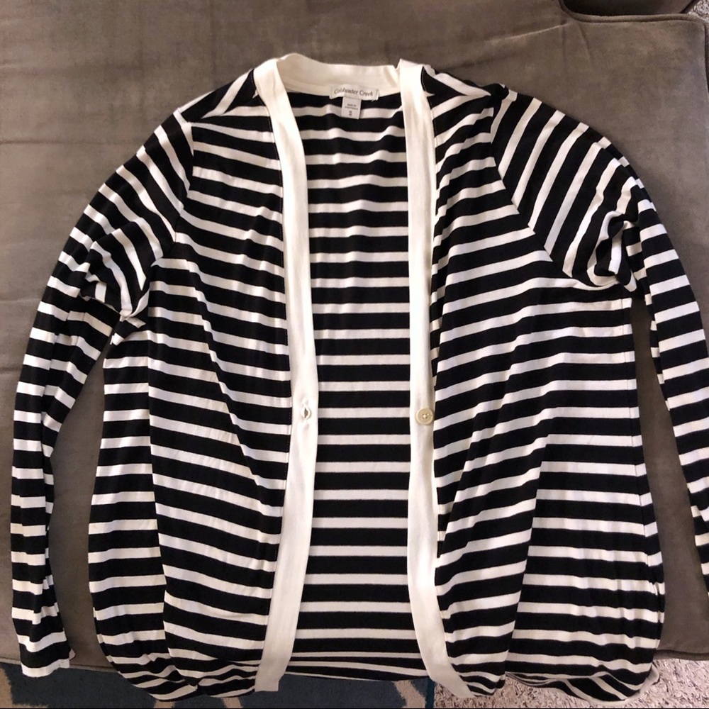 Coldwater Creek Black & Cream Striped Cardigan